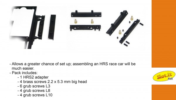 Montageadapter Slot.it HSR2 Body To Chassis Set B (Plastik) mit Zubehör für Karosseriebefestigung