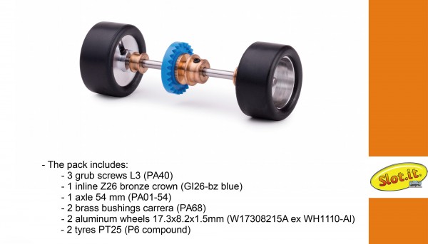 Achse Slot.it Tuning 26Z (Kunststoff/Metall) hinten komplett mit Aluminium-Felgen Ø17,3x8,2x1,5mm für Inliner