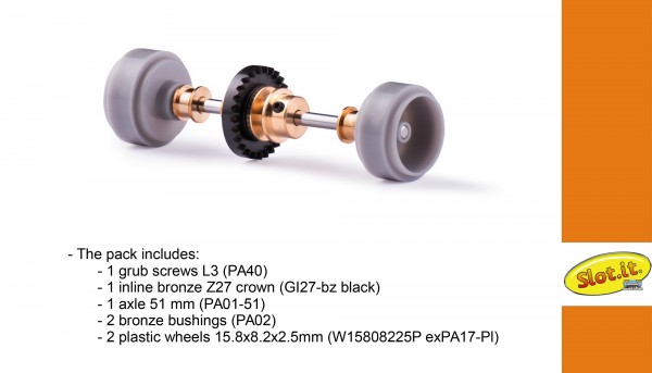 Achse Slot.it Tuning 28Z (Kunststoff/Metall) hinten komplett mit Kunststoff-Felgen Ø15,8x8,2x1,5mm für Inliner