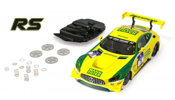 Slotcar 1:32 analog SCALEAUTO MBA GT3 Nürburgring 2016 No. 75 m.Racing RS Supersport 25° Anglewinder-Chassis u.Tuningzubehör