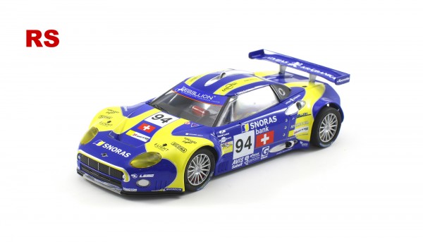 Slotcar 1:32 analog SCALEAUTO Spyker GT2R Le Mans 2008 No. 94 m.Racing RS Supersport 25° Anglewinder-Chassis u.Tuningzubehör