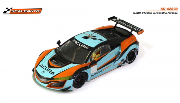 Slotcar 1:32 analog SCALEAUTO NSX GT3 Cup Kit Blue/Orange m.Racing R T3 Anglewinder-Chassis